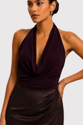Drapey Crepe Halter Neck Ruched Open Back Top