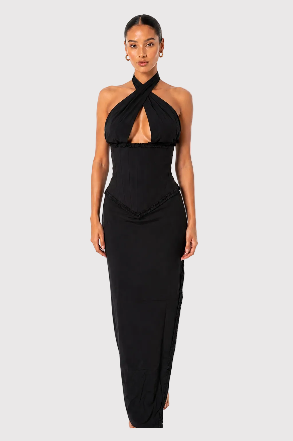 Halterneck Lace-up Corset Maxi Dress
