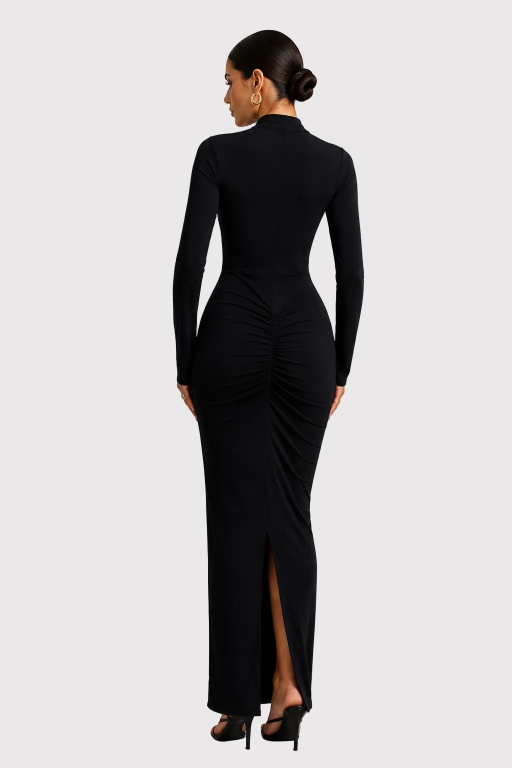 Rochie Maxi cu Guler Înalt și Mâneci Lungi