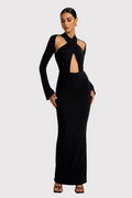Halter-Neck Long-Sleeve Maxi Dress